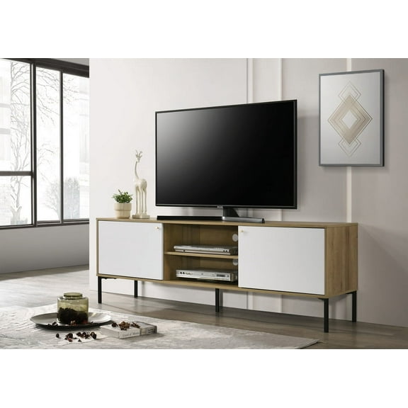 CoSoTower 70"W White and Oak 2-Door TV Stand