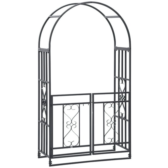 CoSoTower 81" Metal Garden Arbor with Double Doors, Locking Gate, Climbing Vine Frame with Heart Motifs, Arch for Wedding, Bridal Party Decoration, Grey