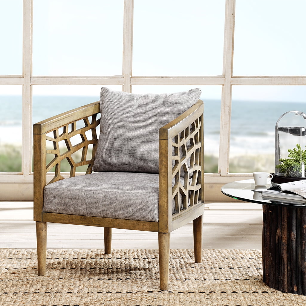 Crackle 27" Light Grey Solid Wood Barrel Accent Chair