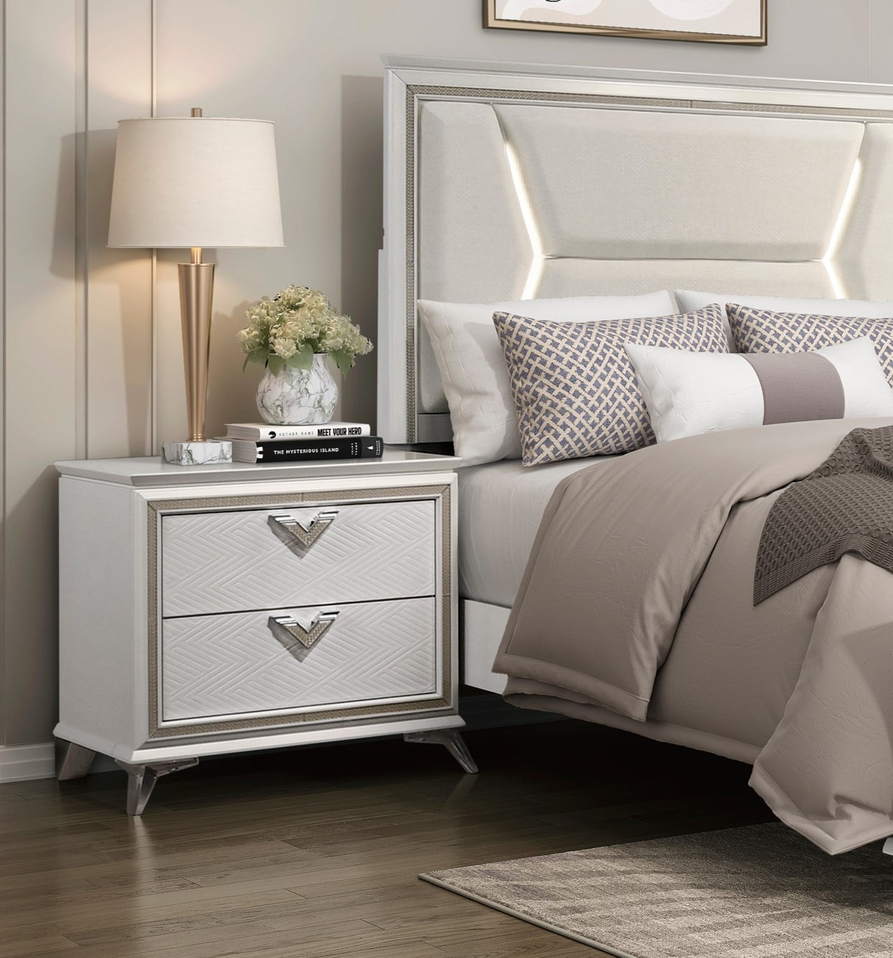CoSoTower Antique White Finish Nightstand 2-Drawers Storage Modern ...
