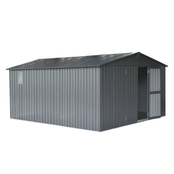 CoSoTower Backyard Storage Shed 11' X 12.5' with Galvanized Steel Frame & Windows, Outdoor Garden Shed Metal Utility Tool Storage Room with Lockable Door for Patio(Dark Gray)