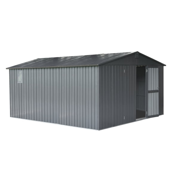 CoSoTower Backyard Storage Shed 11' X 12.5' with Galvanized Steel Frame & Windows, Outdoor Garden Shed Metal Utility Tool Storage Room with Lockable Door for Patio(Dark Gray)