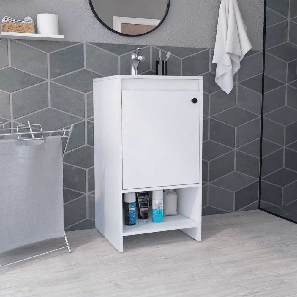CoSoTower Bathroom Vanity, Single Door Cabinet, Two Shelves -White ...