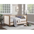 thumbnail image 1 of CoSoTower Beige Fabric Upholstered 1PC Day Bed Light Oak Bed Frame Nailhead Trim Bedroom Furniture Mattress Ready Twin Day Bed, 1 of 8