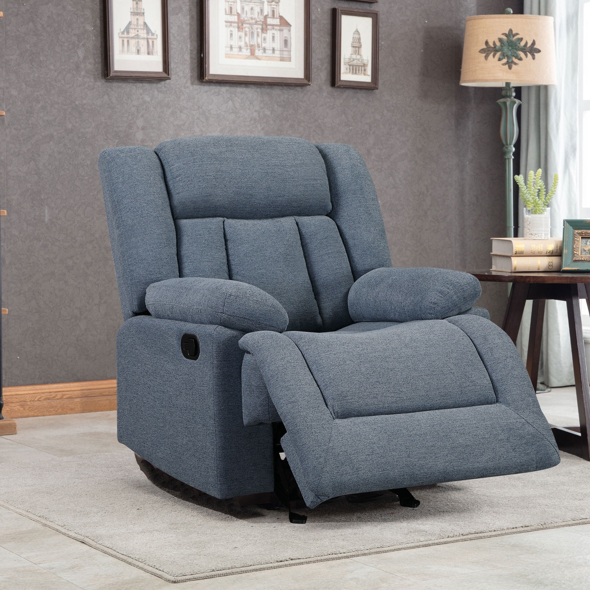 CoSoTower Blue Fabric Recliner Chair Adjustable Home Theater Single