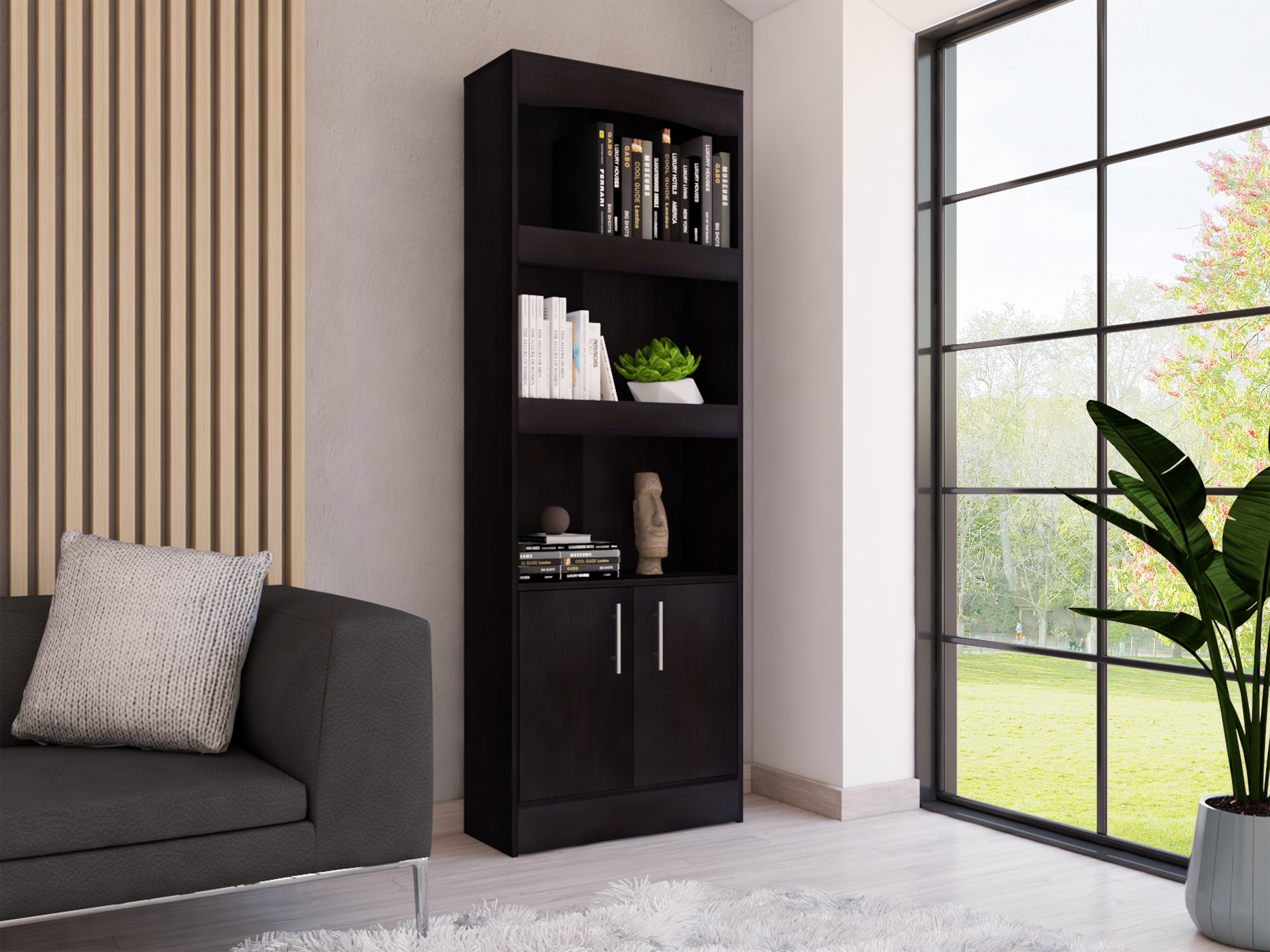 CoSoTower Bookcase Denver, Metal Hardware, Black Wengue Finish