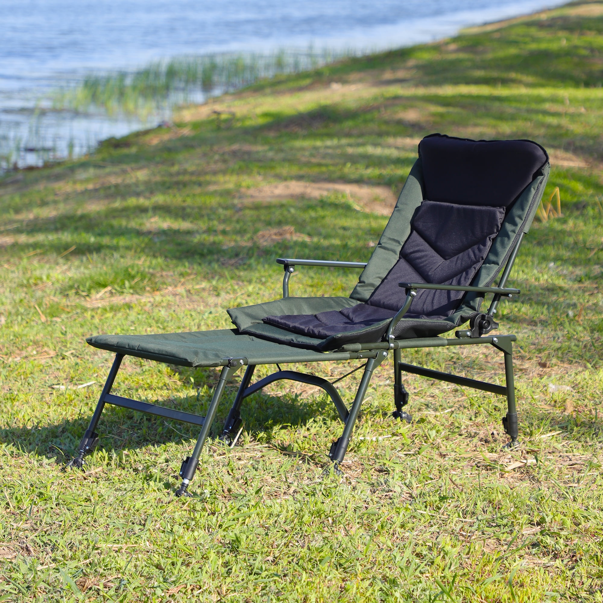 Camping Lounge Chair, Camping Chair With Foot Rest For Adults Outdoor Camping Beach Hiking Fishing Portable Folding Reclining Camping Chair