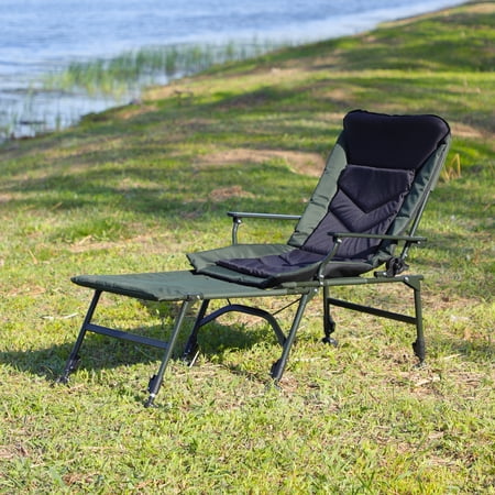 CoSoTower Camping Lounge Chair with Detachable Footrest, Portable Folding Reclining Camping Chair with Adjustable Backrest for Indoor and Outdoor Camping Beach Hiking Fishing, Green+Black
