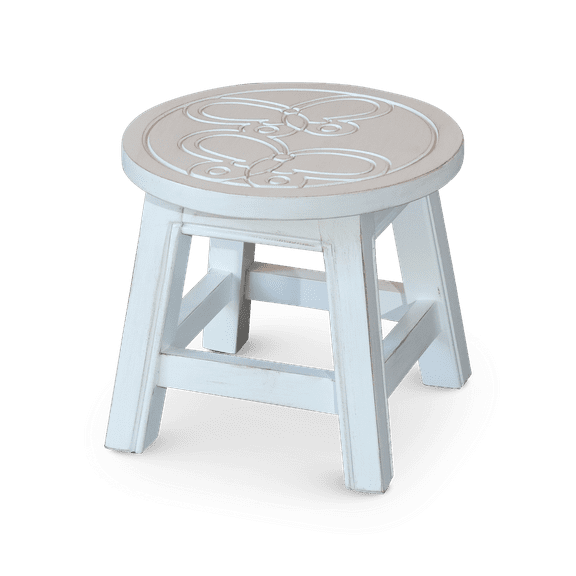 CoSoTower Carved Wooden Step Stool, Butterflies, Antique White