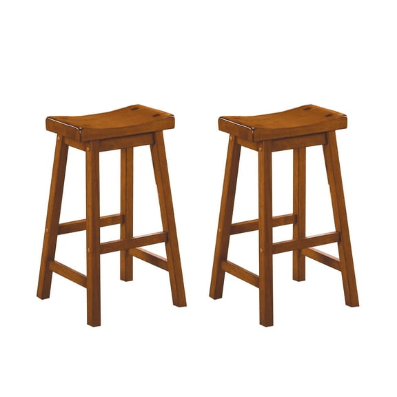 CoSoTower Casual Dining 29-Inch Bar Height Stools 2Pc Set Saddle Seat Solid Wood Oak Finish Home Furniture