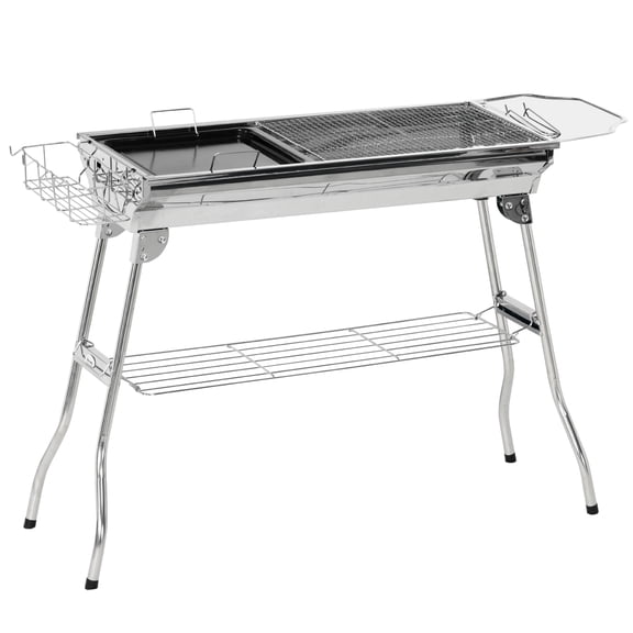 CoSoTower Charcoal Grill, Stainless Steel Portable Folding Bbq, Outdoor Hibachi for Backyard Cooking, Camping, Picnic, Party, Tailgating and Travel with Pan, Grill Rack, Shelves, and Hooks
