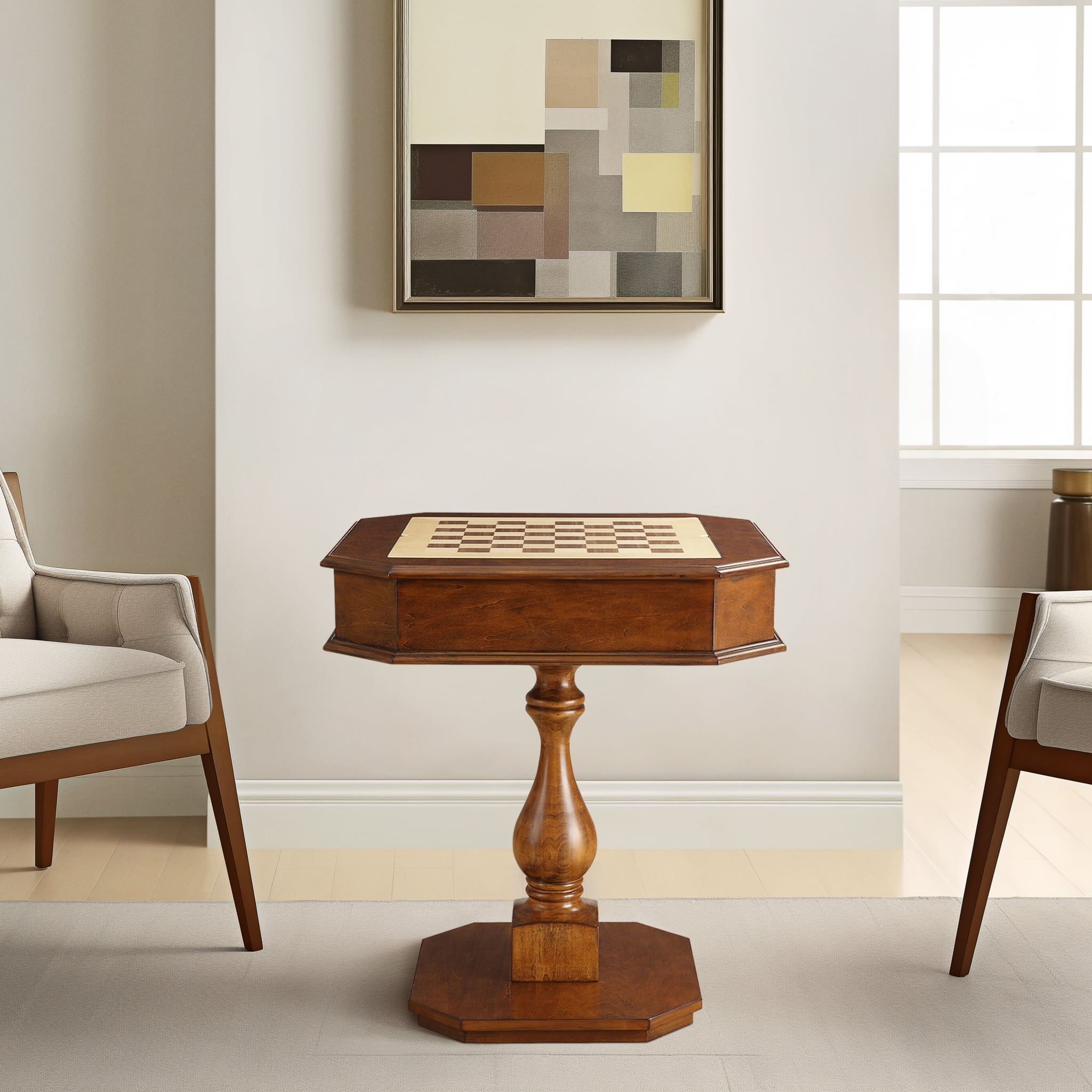 CoSoTower Cherry Finish Reversible Chess Checker Game Table W/Game Tray ...