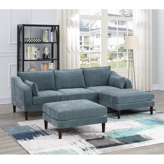 CoSoTower Contemporary 5pcs Modular Sectional Set One Arm Chairs Armless Chair Ottoman L-Shaped Sectional Mineral Morgan Fabric