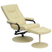 CoSoTower Contemporary Cream Leather Recliner And Ottoman With Leather Wrapped Base