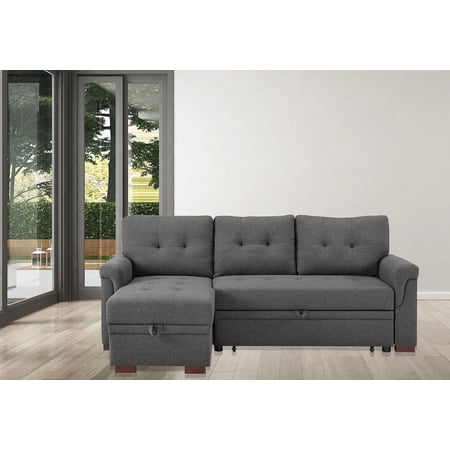 CoSoTower Dark Gray Linen Reversible Sleeper Sectional Sofa with Storage Chaise