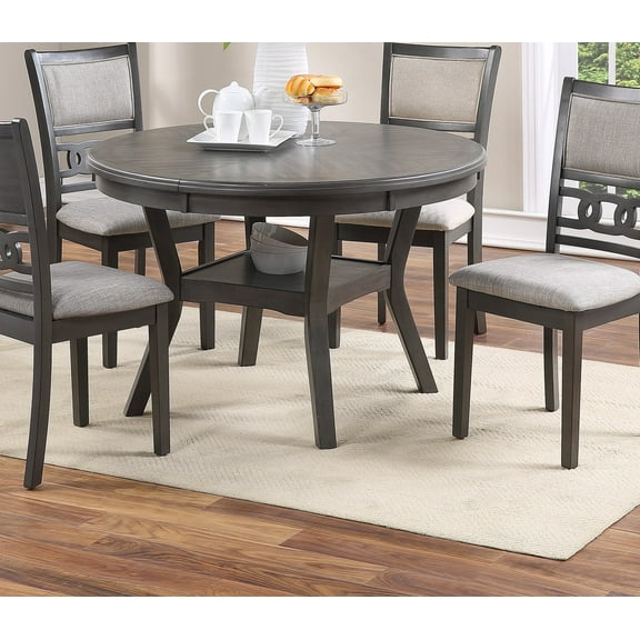 CoSoTower Dining Room Furniture Gray Oak Rubber Wood MDF Round Table 1Pc Table W Shelve