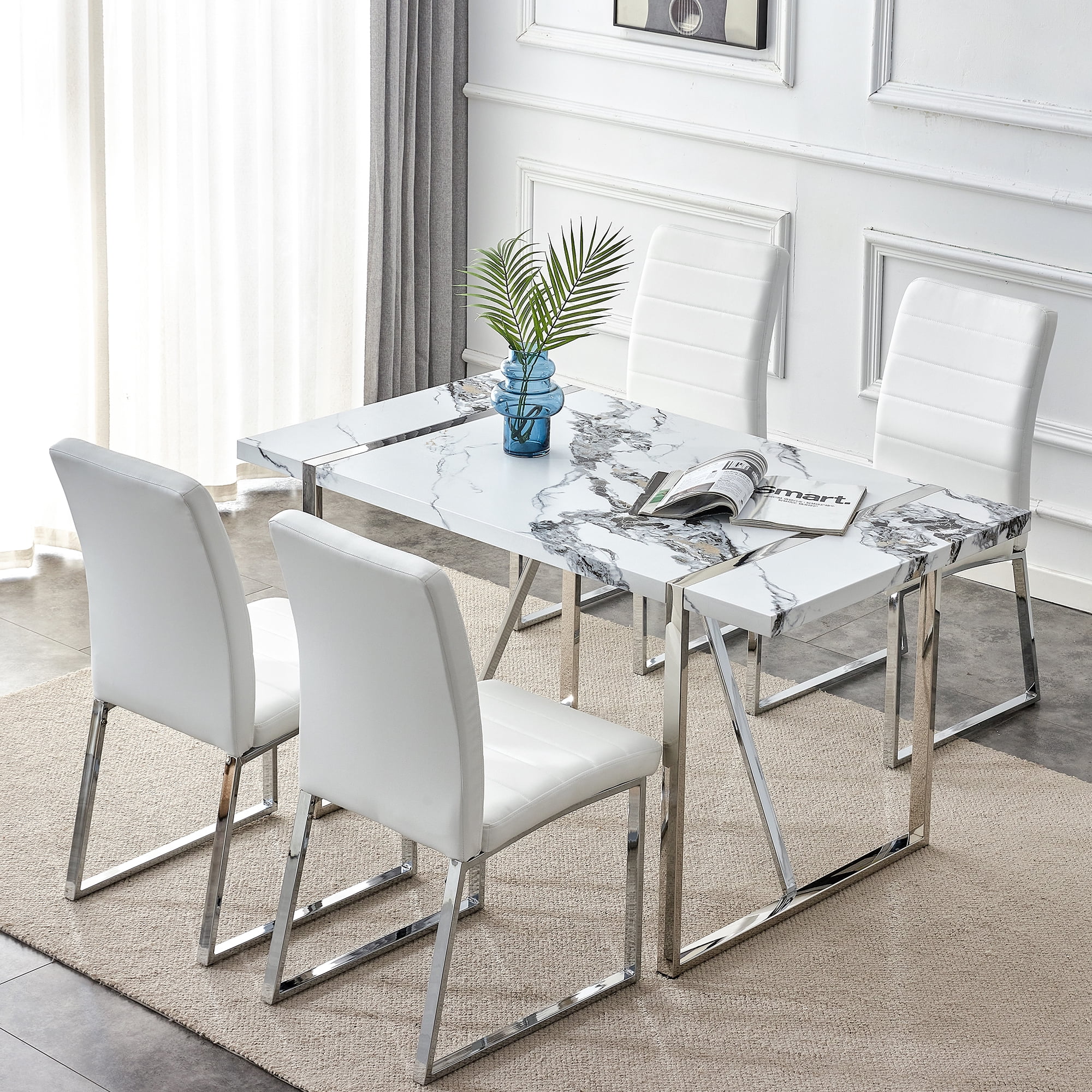 CoSoTower Dining Table Chairs Set for 4, Rectangular Dining Room Table Set, Faux Marble Modern ...