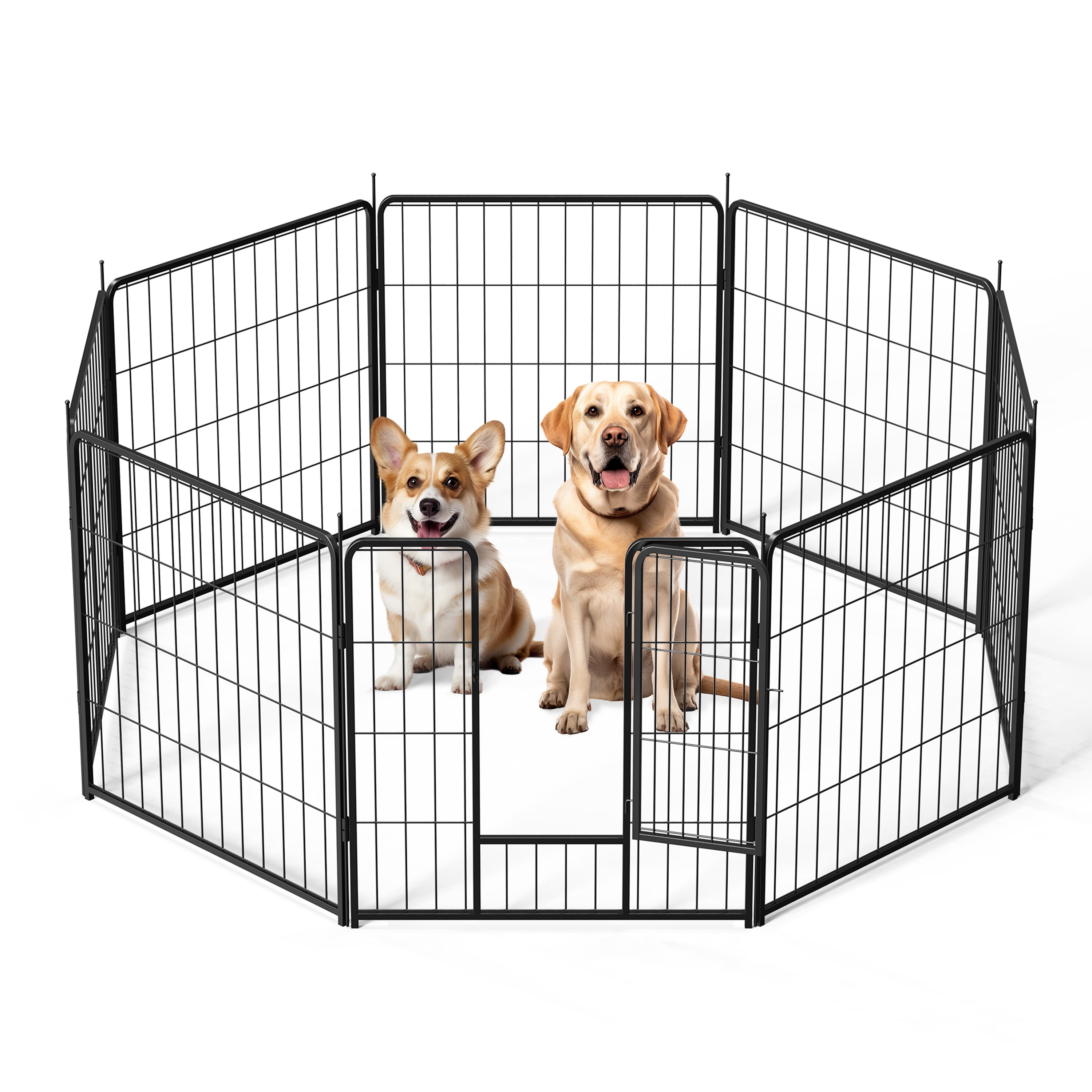 Black Metal 8-Panel Foldable Dog Playpen with Latch