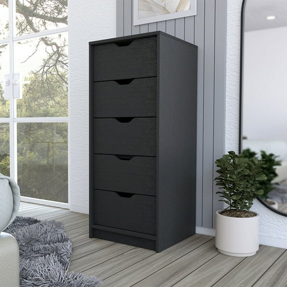 CoSoTower Dresser Kamran, Five Drawers Narrow, Black Wengue Finish