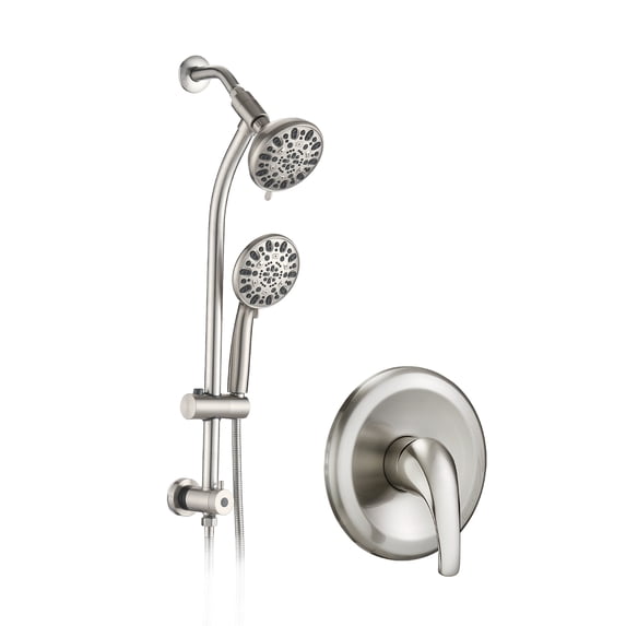 CoSoTower Drill-Free Stainless Steel Slide Bar Combo Rain Showerhead 7-Setting Hand, Dual Shower Head System (Rough-In Valve Included)
