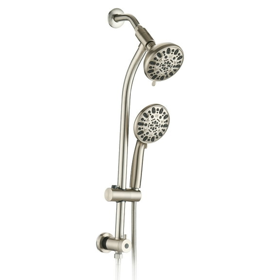 CoSoTower Drill-Free Stainless Steel Slide Bar Combo Rain Showerhead 7-Setting Hand, Dual Shower Head System
