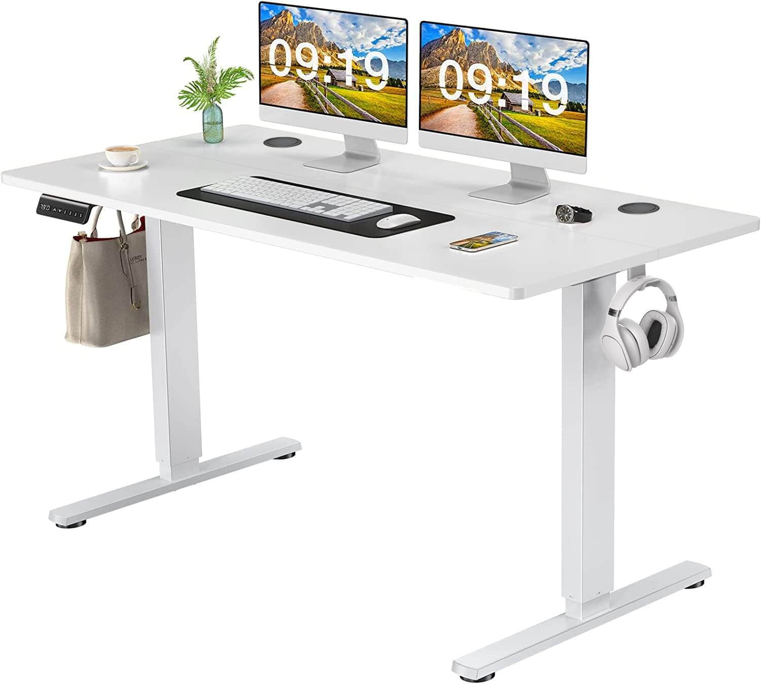 White Adjustable Height Standing Desk with Wood Top, 55" x 24"