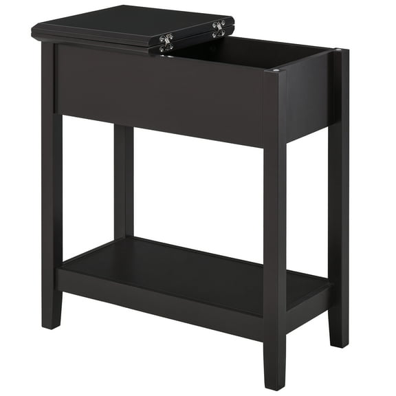 CoSoTower End Table, Narrow Side Table with Flip Top, Storage Cabinet, Bottom Shelf for Living Room, Dark Coffee