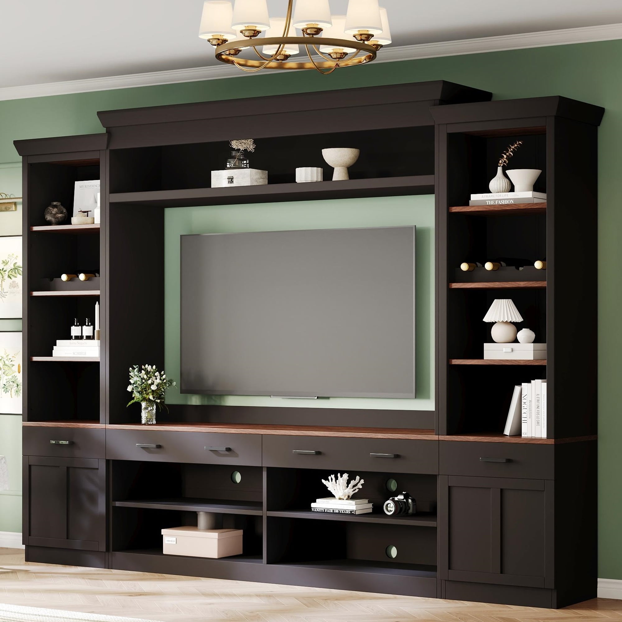 CoSoTower Farmhouse 4Piece Entertainment Wall Unit Set with Bookshelf — free download