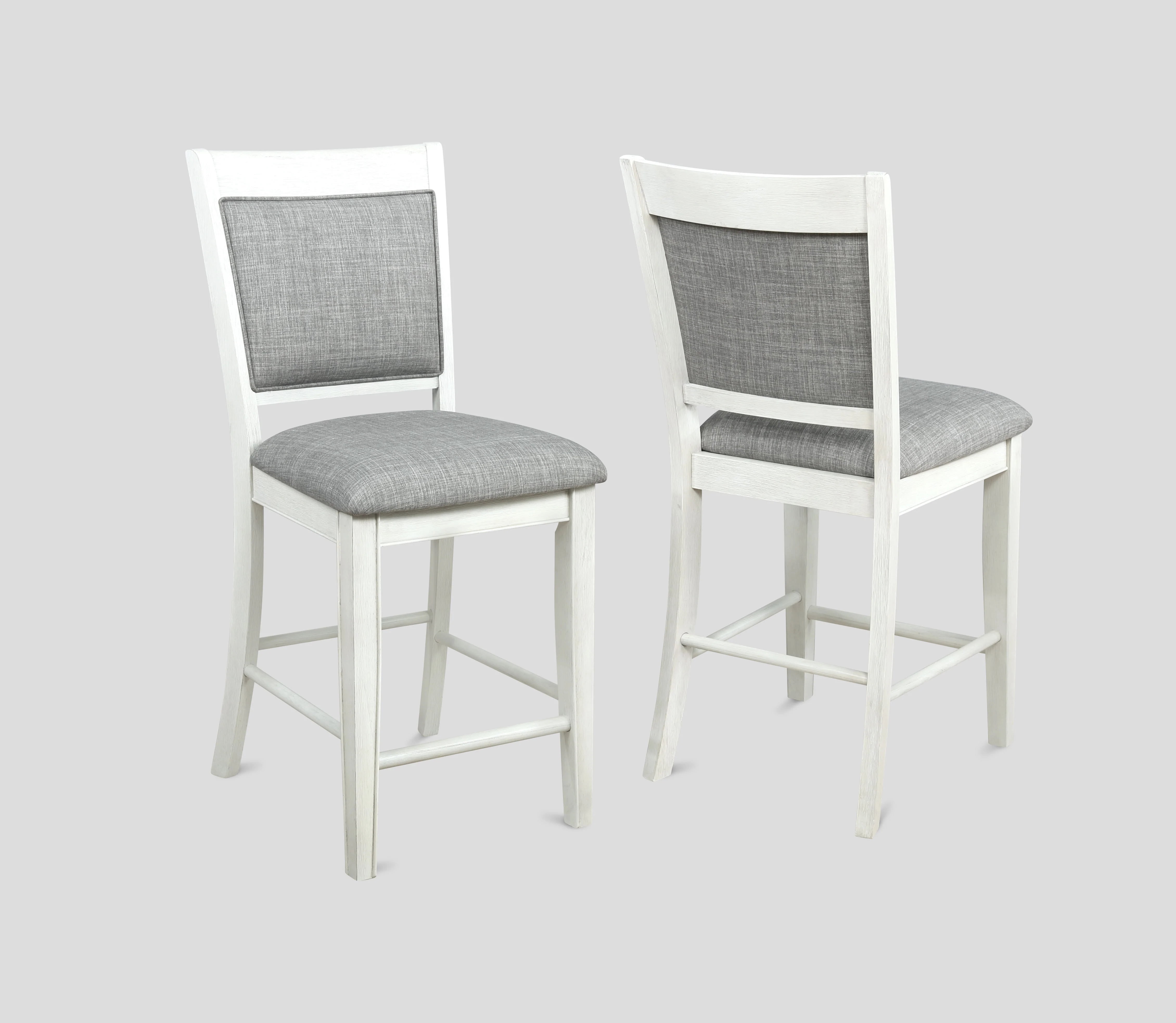 CoSoTower Farmhouse Style 2pc White & Gray Linen Counter Height Chair