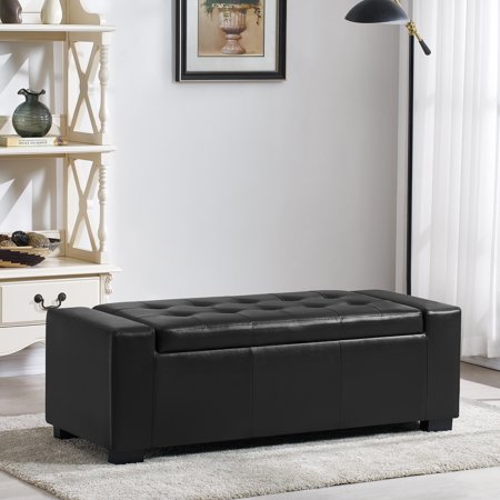 CoSoTower Faux Leather Upholstery Storage Ottoman Bench Black