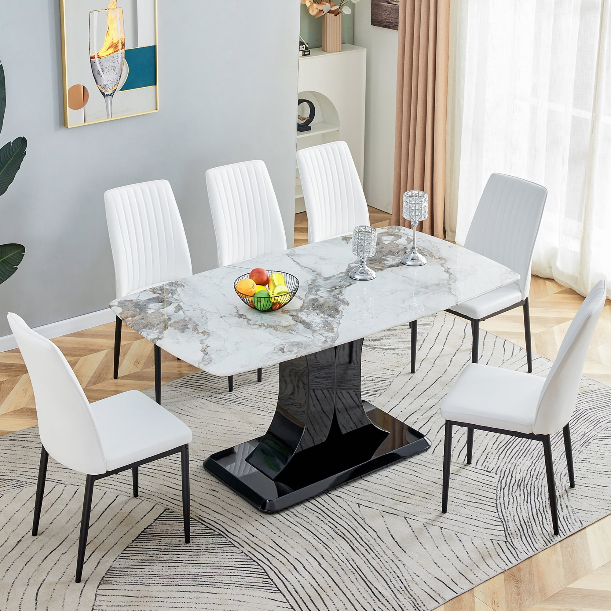 CoSoTower Faux Marble Dining Table Set with Convertible Base, Luxury ...