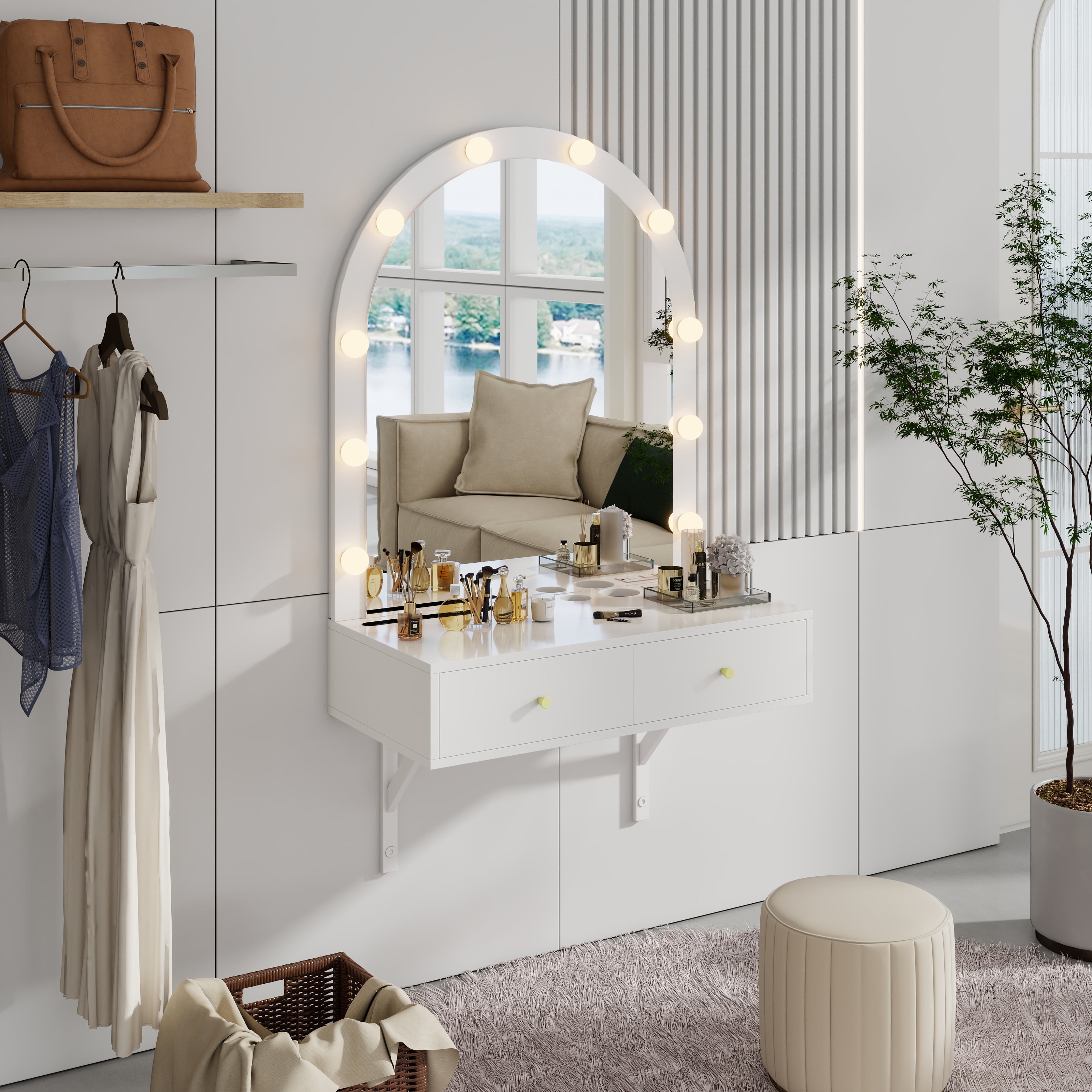 CoSoTower Floating Makeup Vanity Desk with Mirror & 3-Color Lights ...