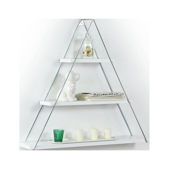 CoSoTower Floating Wall Decor Wall Mounted Rustic Decorative Hanging Metal Bracket Triangle Shelf for Books, White/Chrome