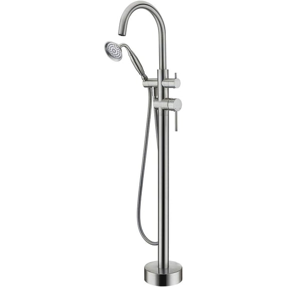 CoSoTower Freestanding Tub Filler Bathtub Faucet Brushed Nickel With Hand Held Shower Floor-Mount
