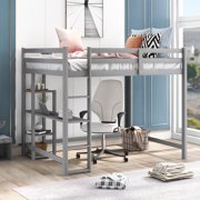 CoSoTower Full Size Loft Bed With Built-In Desk And Shelves, Gray