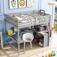 thumbnail image 1 of CoSoTower Full Size Loft Bed with Built-in L-Shaped Desk and Three-Tier Storage Shelves,And Attached Storage Staircase,Gray, 1 of 9