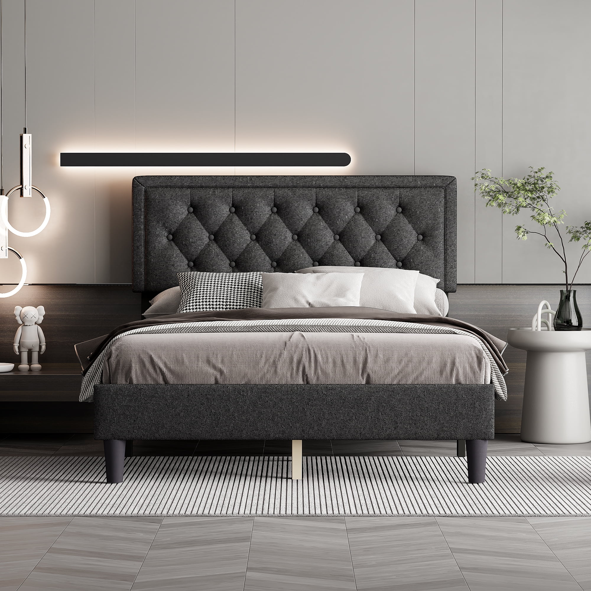 CoSoTower Full Size Panel Bed Frame with Adjustable Button CoSoTower Full Size Panel Bed Frame with Adjustable Button