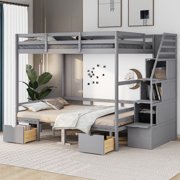 CoSoTower Full over Full Size Bunk Bed with staircase, the Down Bed can be Convertible to Seats and Table