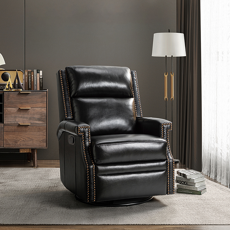 Leather Reclining Rocker CoSoTower Genuine Leather Swivel Rocker Recliner-Black - Walmart.com