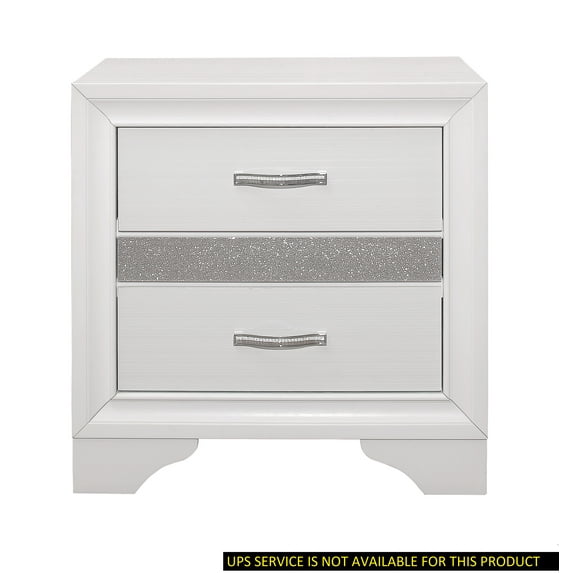 CoSoTower Glamorous Bedroom Furniture 1Pc Nightstand Of Drawers With Hidden Felt-Lined Jewelry Drawer White Finish And Silver Glitter