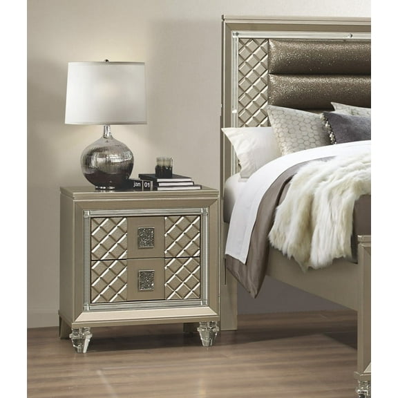 CoSoTower Glamorous Champagne Finish 1PC Nightstand of 2 Drawers Acrylic Feet Bedside Table Luxury Bedroom Furniture Beveled Mirror Trim
