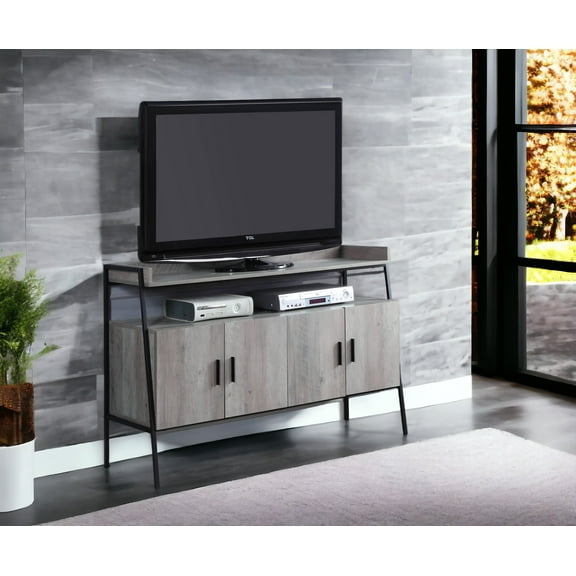 CoSoTower Gray Oak & Black Finish TV Stand