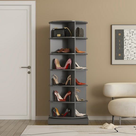 CoSoTower Grey 360 Rotating Shoe Cabinet 6 Layers