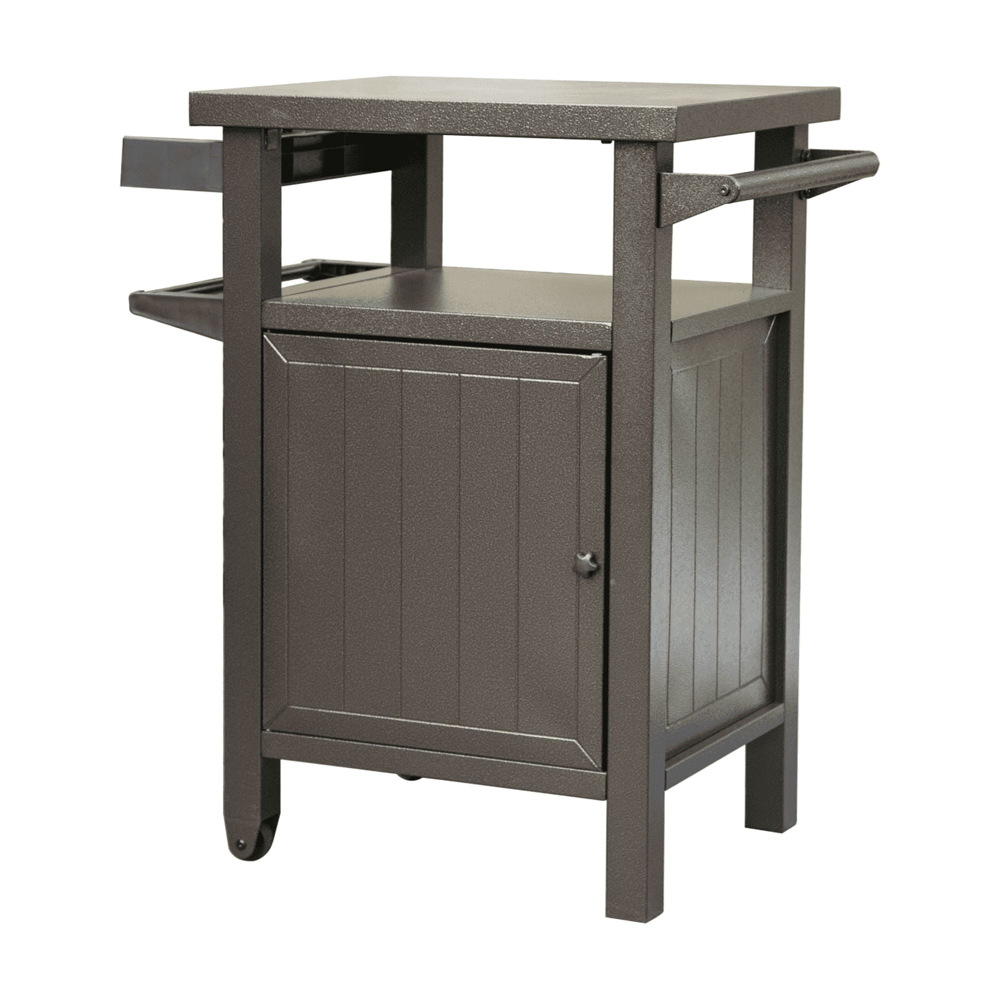 Brown Metal Outdoor Grill Cart with Storage and Wheels