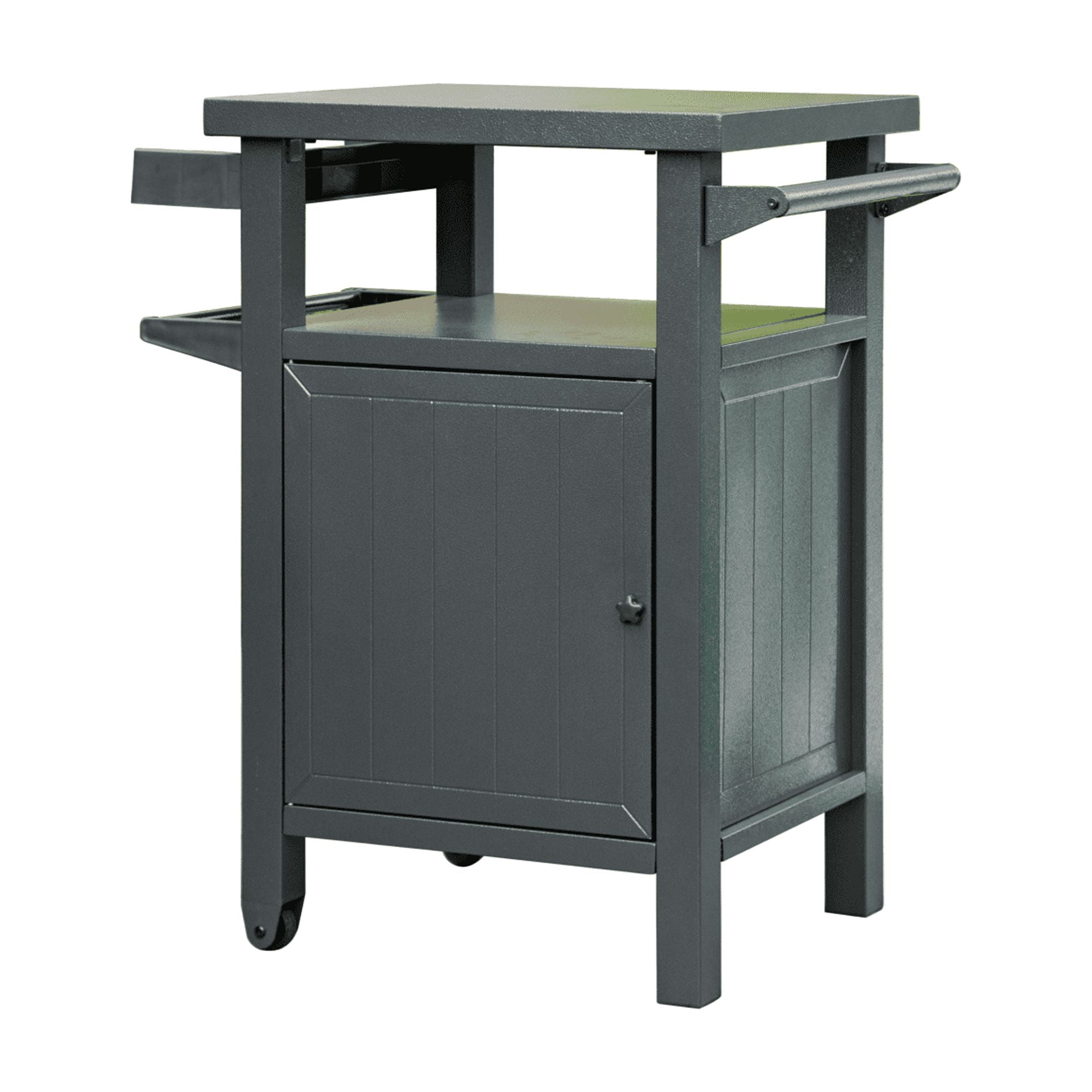 Dark Gray Metal Grill Cart with Storage and Wheels