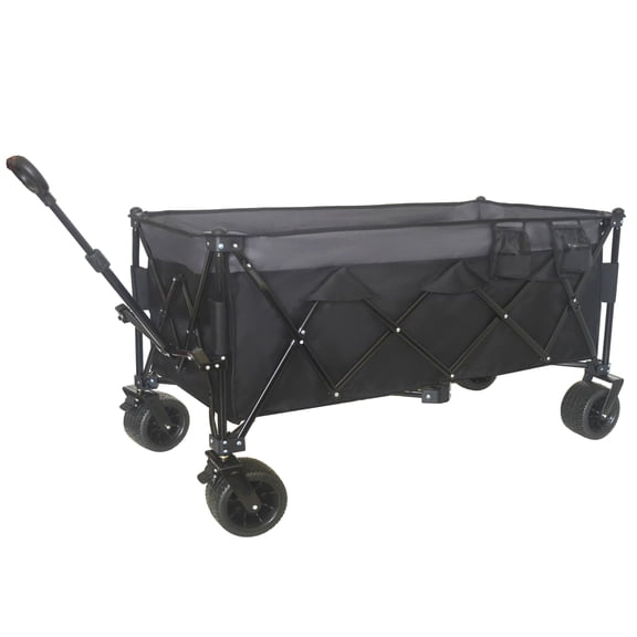 CoSoTower Heavy-Duty Foldable Utility Wagon - 480Lbs Capacity, Patented Ultra-Stable Frame, 1:6 Space-Saving Fold & 7" All-Terrain Wheels, No Assembly Needed, Black- Gray