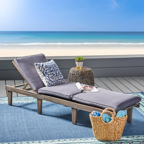 CoSoTower KD Wood Chaise Lounge W/ Cushion