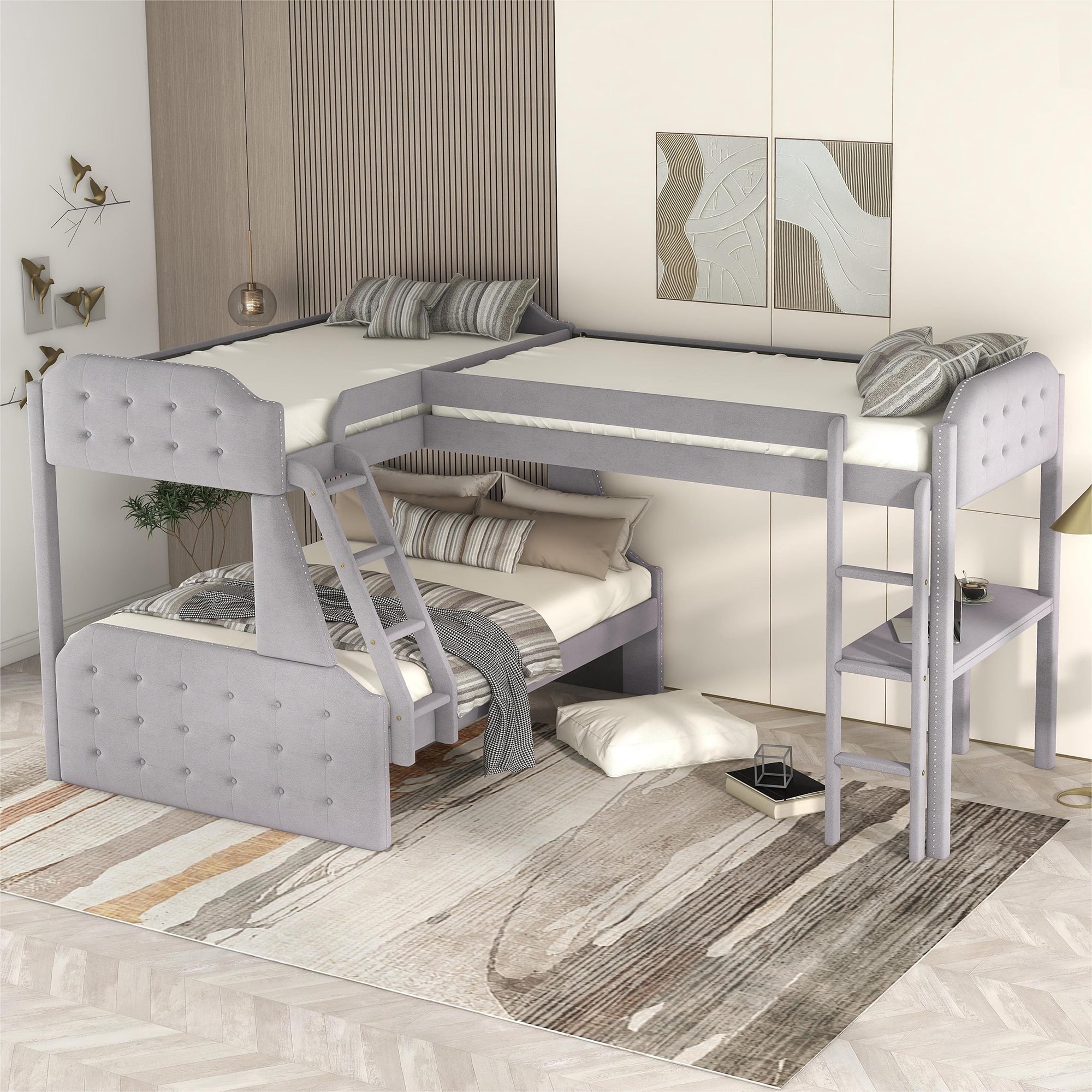 CoSoTower LShaped Twin over Full Bunk Bed and Twin Size Loft Bed with — free download