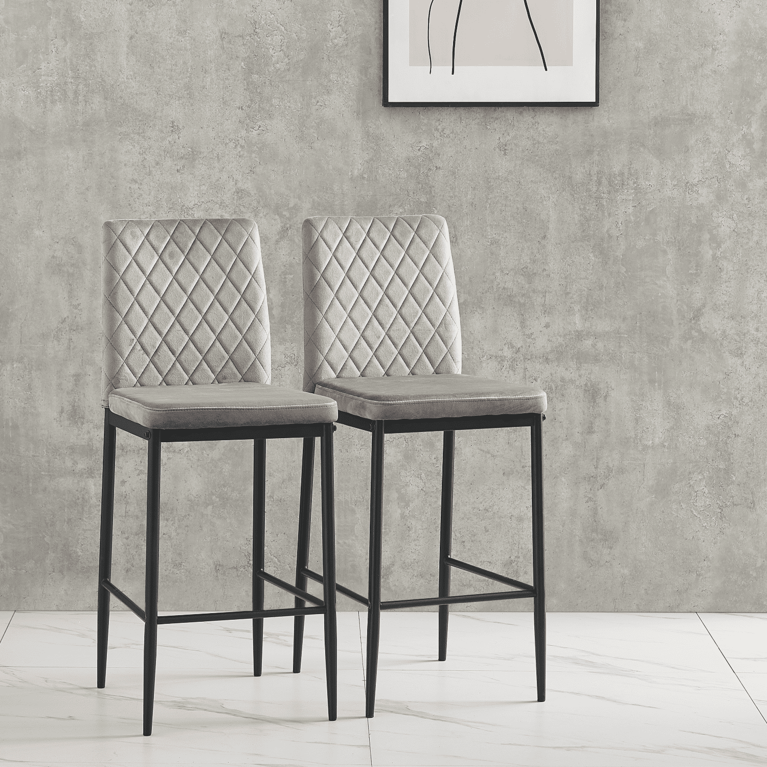 CoSoTower Light Gray Bar Stool, Velvet Stool, Modern Bar Chair, Bar ...