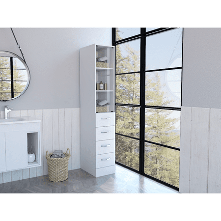 CoSoTower Linen Cabinet, Three Shelves, Four Drawers, White